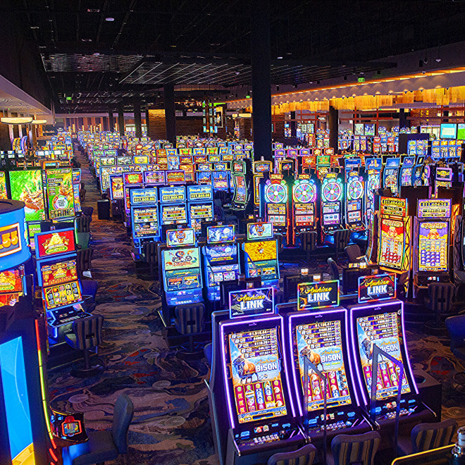 Slot machines at the casino in Pine Bluff, Arkansas.